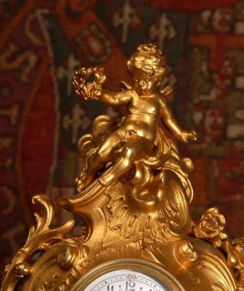 fig 3. Stunning Rococo Antique French Miniature Clock Set