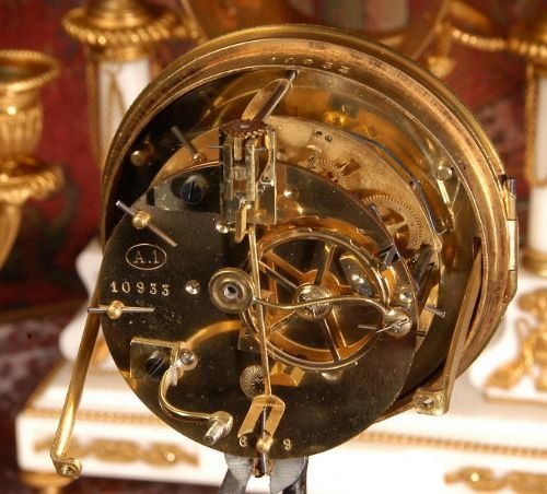 fig 4. Japy Freres White Marble and Ormolu Portico Clock Set