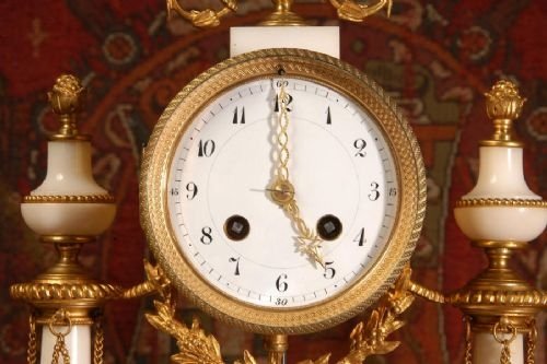 fig 3. Japy Freres White Marble and Ormolu Portico Clock Set