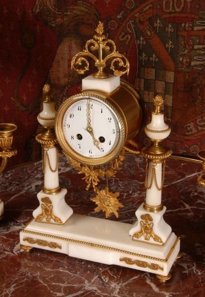 fig 2. Japy Freres White Marble and Ormolu Portico Clock Set