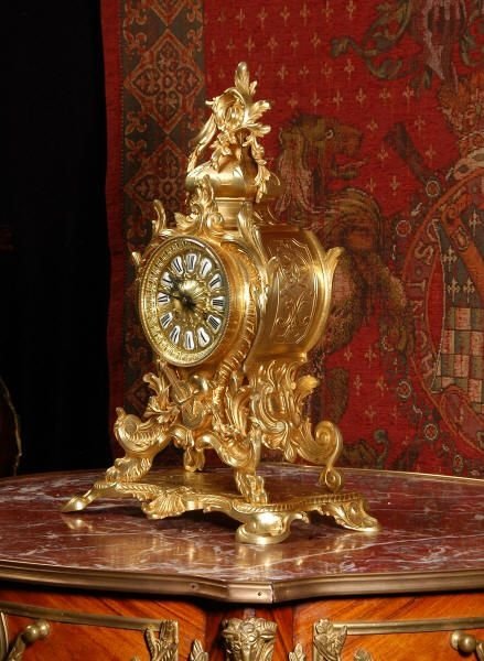 fig 1. Large Antique French Rococo Table Clock
by A.D. Mougin