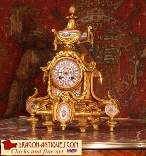 Sevres Porcelain and Gilt Metal Boudoir Clock 
By Japy Freres