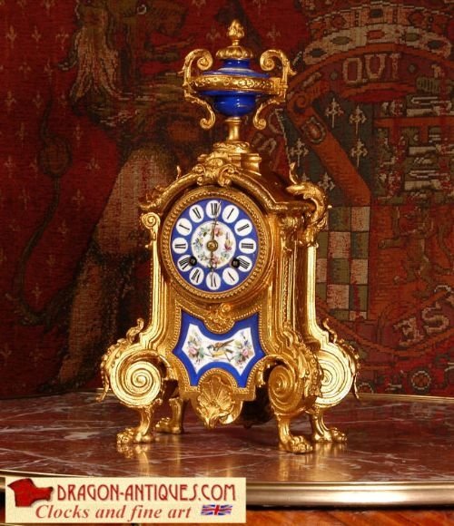 Sevres Porcelain and Gilt Boudoir Antique Clock
by Japy Freres