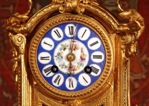 fig 3. Sevres Porcelain and Gilt Boudoir antique Clock
by Japy Freres