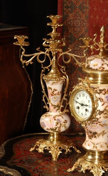fig 2. Antique French Faïence and Gilt Brass Clock Set