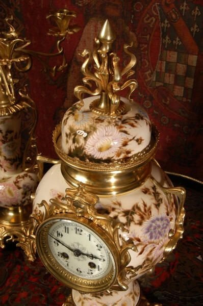 fig 3. Antique French Faïence and Gilt Brass Clock Set