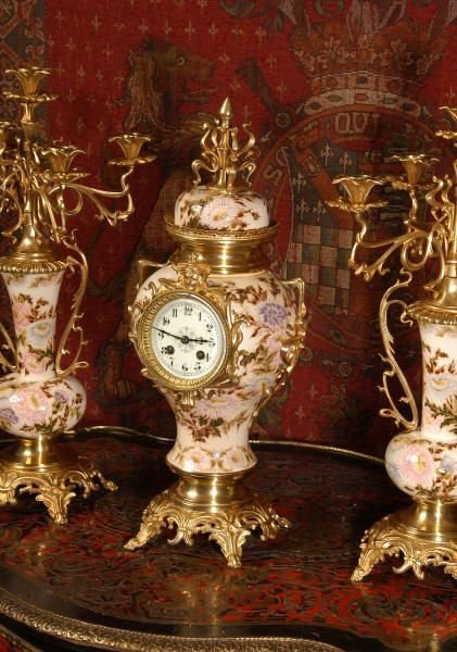 fig 4. Antique French Faïence and Gilt Brass Clock Set