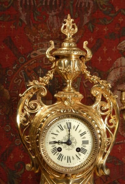 fig 3. Antique French Gilt Brass Baroque Clock Set