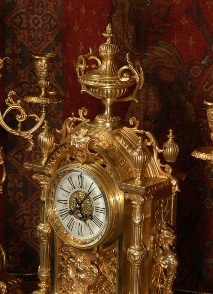 fig 3. Large and Stunning Japy Freres Brass Clock Set
