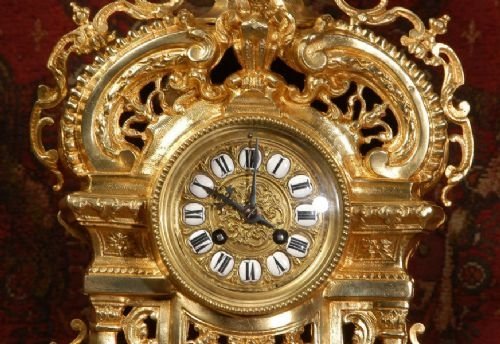 fig 1. Huge Antique French Gilt Brass Clock Set