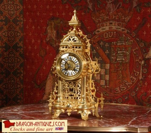 Antique French Gilt Brass Gothic Clock
by Samuel Marti