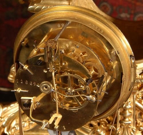 fig 4. Large and Stunning Antique French Gilt Brass Clock Set by A. D. Mougin