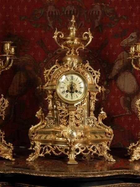 fig 2. Large and Stunning Antique French Gilt Brass Clock Set by A. D. Mougin