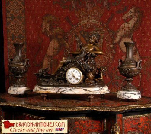 Le Char De Venus, Large Antique French Clock Set, Japy Freres
by Hippolyte François Moreau (1832-1927)