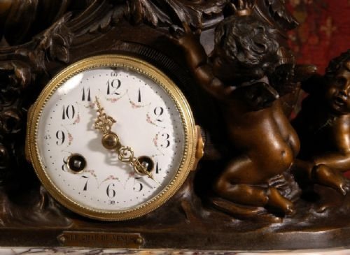 fig 3. Le Char De Venus, Large Antique French Clock Set, Japy Freres
by Hippolyte François Moreau (1832-1927) 