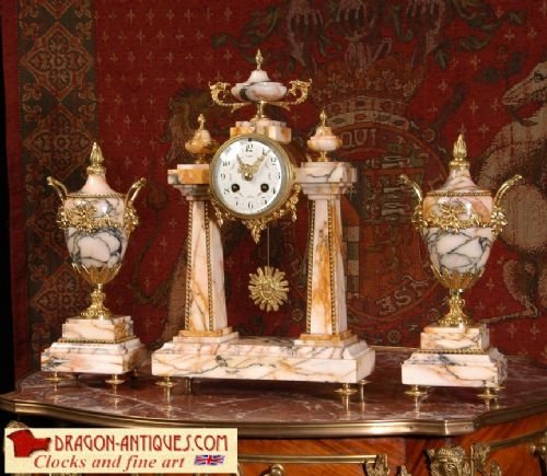 Large Marble and Ormolu Portico Clock Set
by Japy Freres