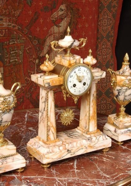 fig 3. Large Marble and Ormolu Portico Clock Set
by Japy Freres