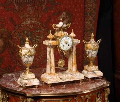 fig 1. Large Marble and Ormolu Portico Clock Set
by Japy Freres
