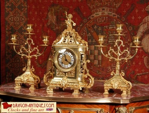 Antique French Boudoir Clock Set