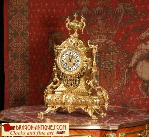 Large Antique French Gilt Brass Clock