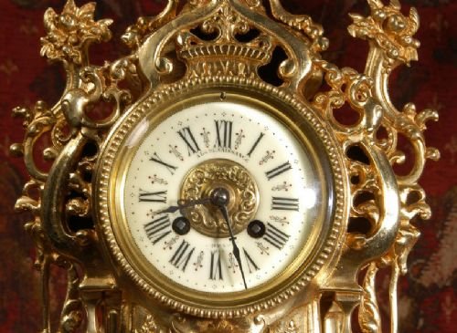 fig 3. Large Antique Gilt Brass Clock Set