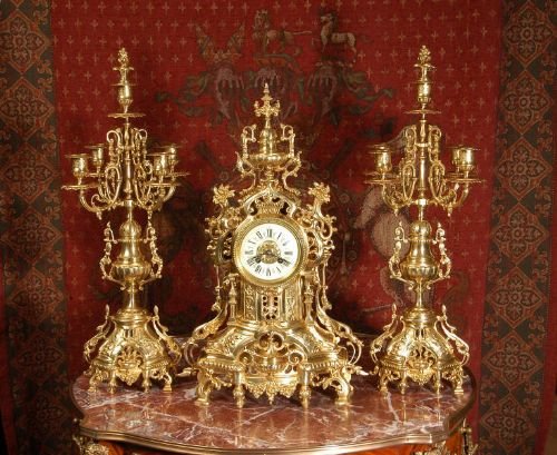 fig 2. Large Antique Gilt Brass Clock Set