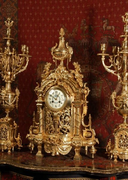 fig 1. Huge Antique French Gilt Brass Clock Set
by Samuel Marti