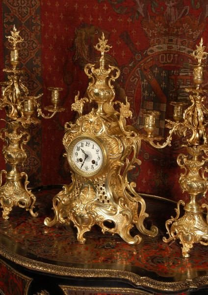 fig 1. Japy Freres Large Antique French Rococo Clock Set