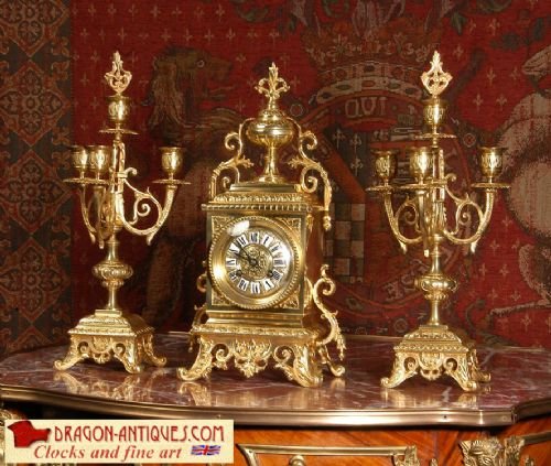 Antique French Boudoir Clock Set