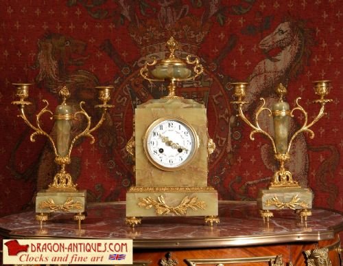 Ormolu and Green Onyx Boudoir Clock Set
by Samuel Marti