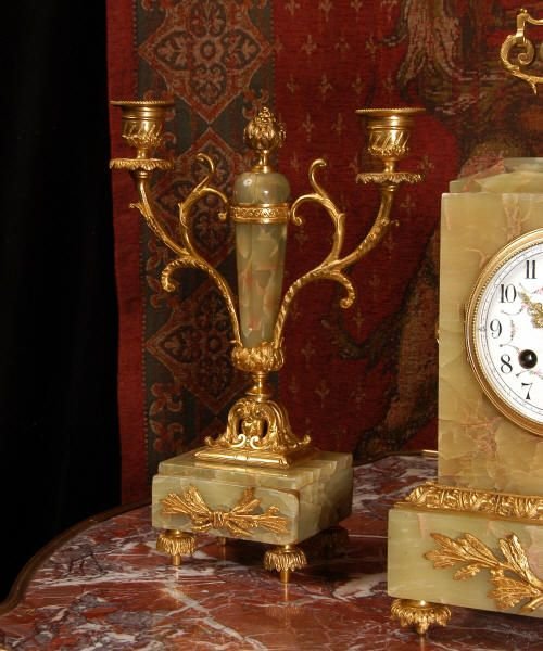 fig 2. Ormolu and Green Onyx Boudoir Clock Set
by Samuel Marti