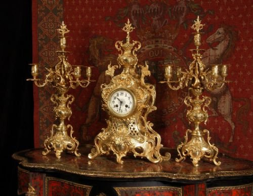 fig 1. Japy Freres Large Antique French Rococo Clock Set