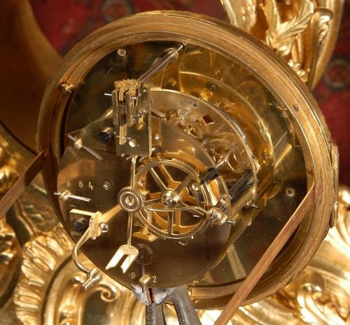 fig 4. Stunning Large Antique French Gilt Brass Rococo Clock Set, by A. D. Mougin