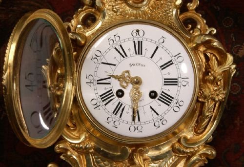 fig 3. Stunning Large Antique French Gilt Brass Rococo Clock Set, by A. D. Mougin
