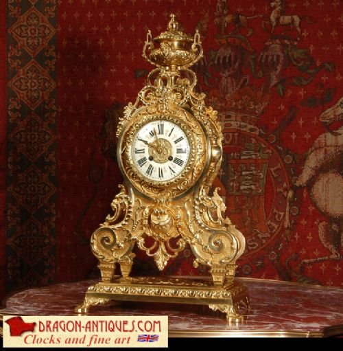 Large Antique French Gilt Brass Clock