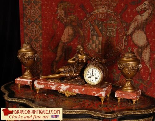 Les Favoris, Antique French Clock Set
by O. Ruffony (D. 1925)
