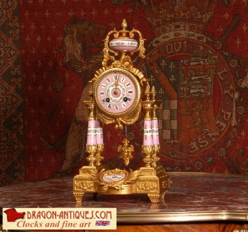Antique French Sevrés Porcelain & Gilt Boudoir Table Clock