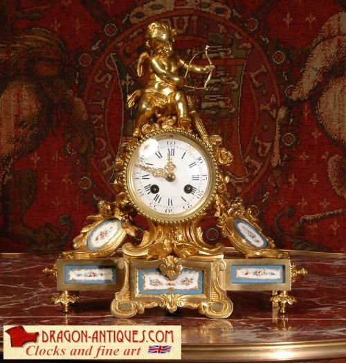 Japy Freres Sevres Porcelain and Ormolu Boudoir Clock - Cupid and Love