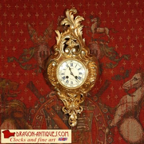 Antique French Gilt Brass Cartel Wall Clock