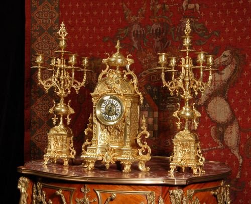 fig 1. Antique French Gilt Brass Clock Set
by Samuel Marti