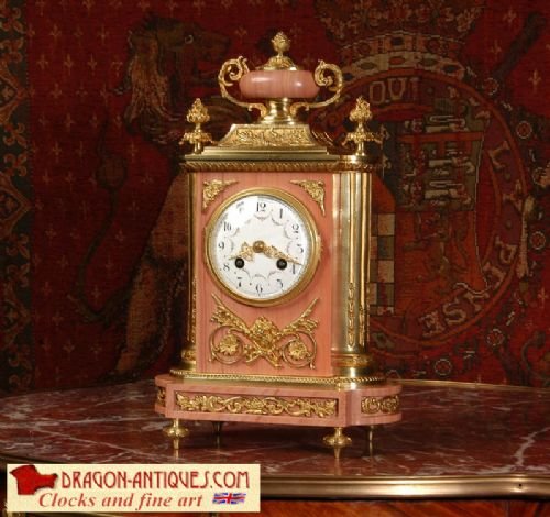 Antique French Ormolu and Pink Marble 
Boudoir Clock