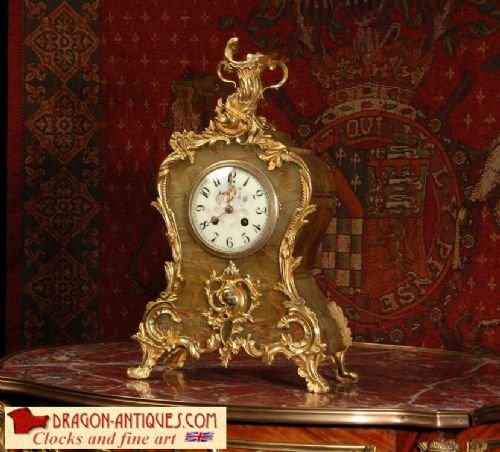 Stunning Rococo Onyx and Gilt Brass Clock