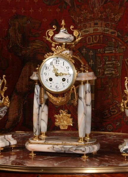 fig 2. Stunning Marble and Ormolu Portico Clock Set
by Samuel Marti