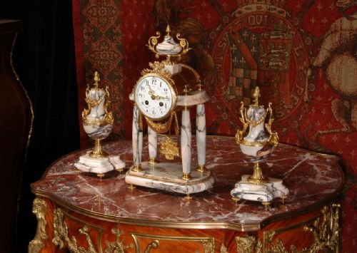 fig 1. Stunning Marble and Ormolu Portico Clock Set
by Samuel Marti