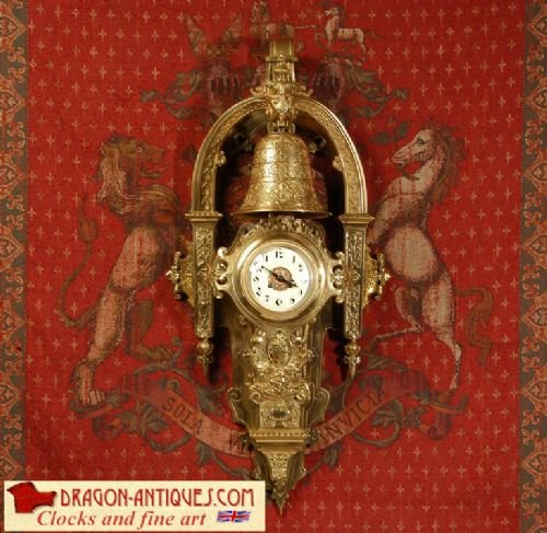 Huge and Magnificent Antique French Gothic Cartel Wall Clock by Samuel Marti.