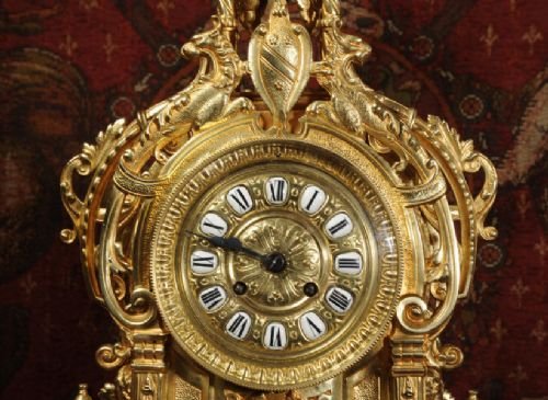 fig 2. Japy Freres Large Antique French Gilt Brass Clock Set
