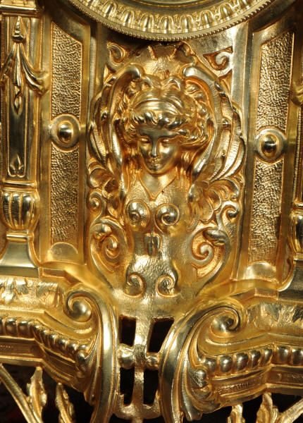 fig 3. Japy Freres Large Antique French Gilt Brass Clock Set