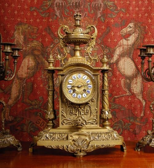 fig 1. Large and Impressive Bronze Candelabra Clock Set -Japy Freres