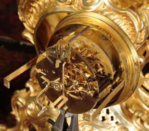 fig 4. Louis Japy Large Antique French Gilt Brass Clock Set