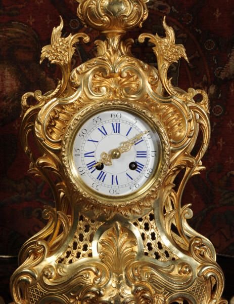 fig 2. Louis Japy Large Antique French Gilt Brass Clock Set